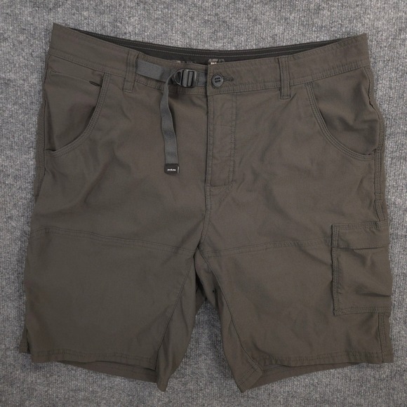 PrAna Stretch Zion Shorts Mens 36 Gray Cargo Pocket Belted Outdoor Performance - Picture 1 of 9